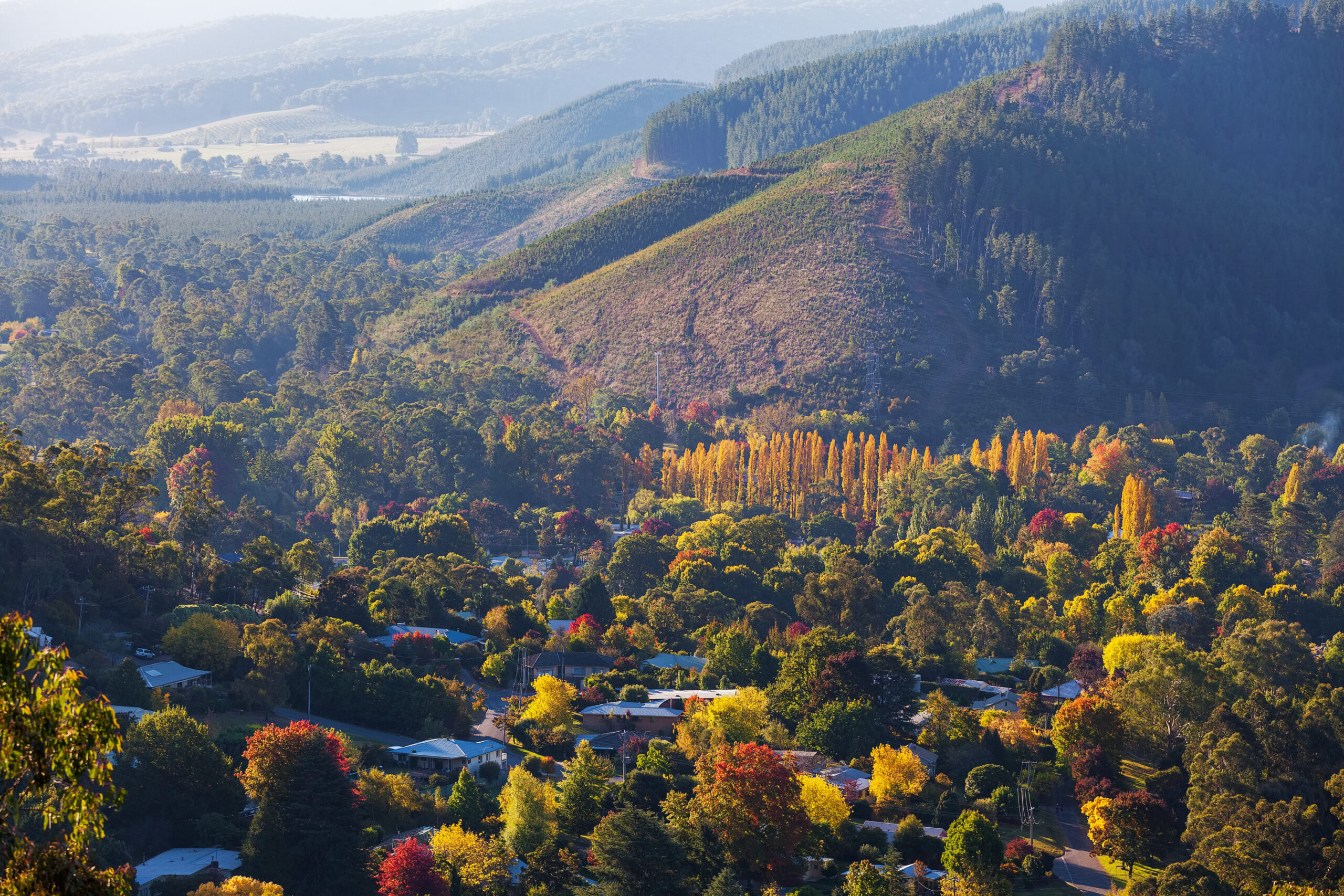 Rural Australian town in Autumn colors. Bright, Victoria, Australia