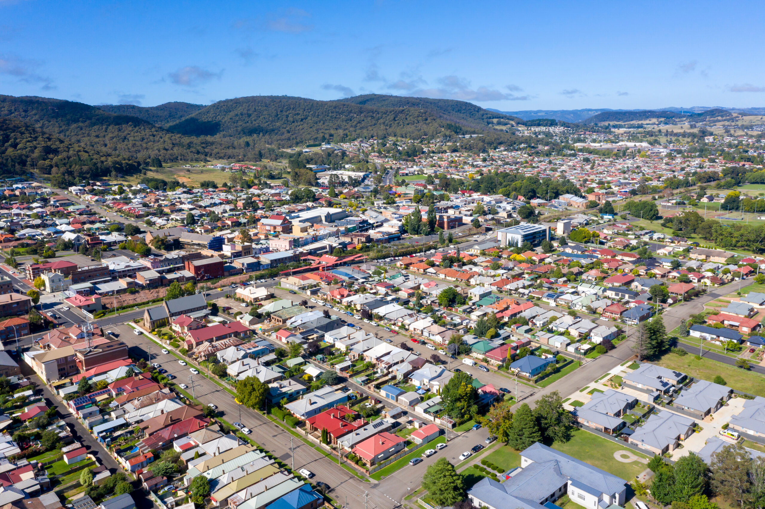 Aerial view of residential housing in the town of Lithgow