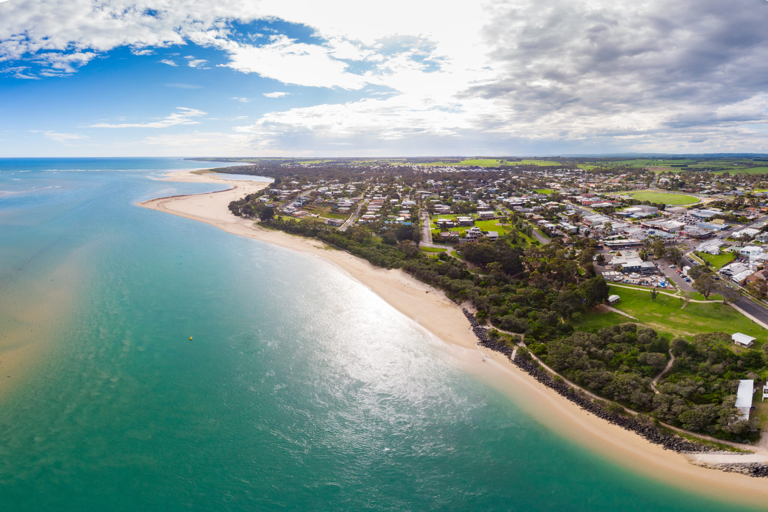 aerial view of Inverloch in Bass Coast, Victoria, Australia