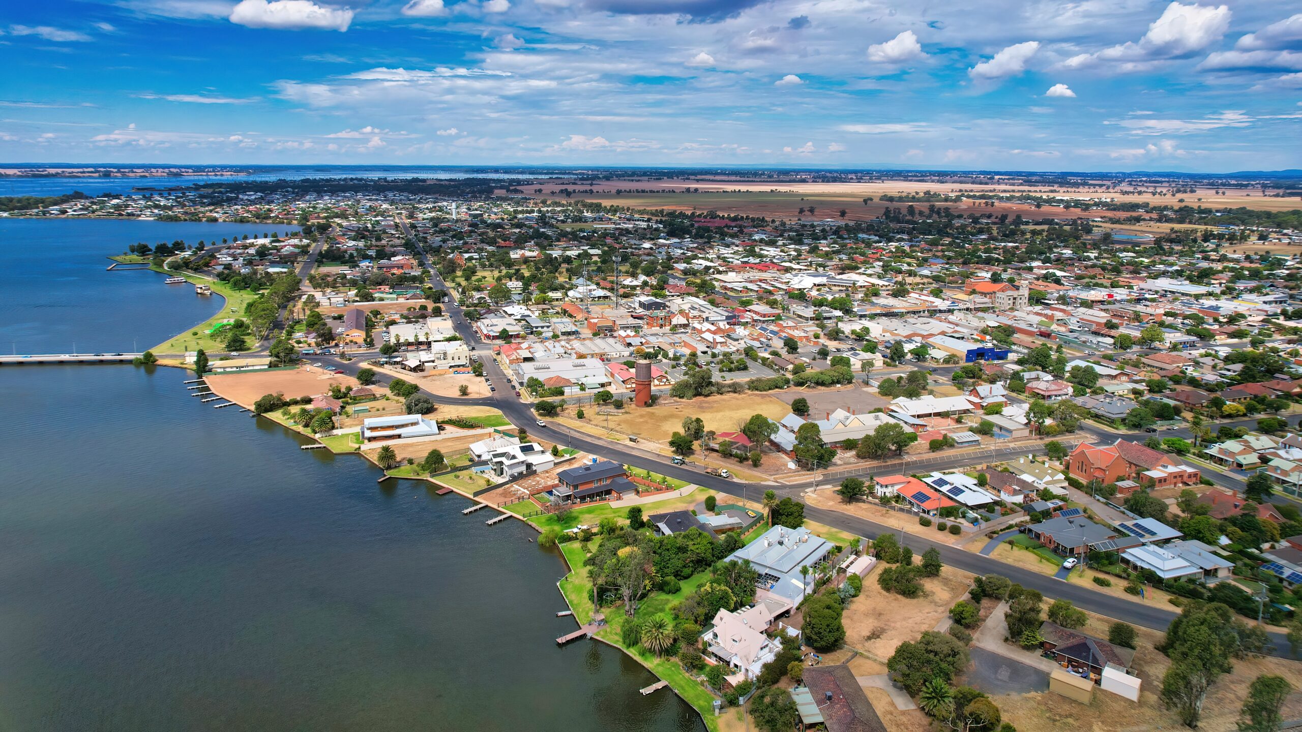 Aerial View of Lake Mulwala and the City of Yarrawonga Victoria Australia